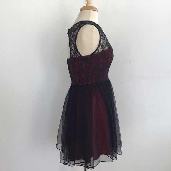 Speechless Y2K 90s sleeveless red dress with black lace bodice / tulle overlay … - Picture 2 of 7